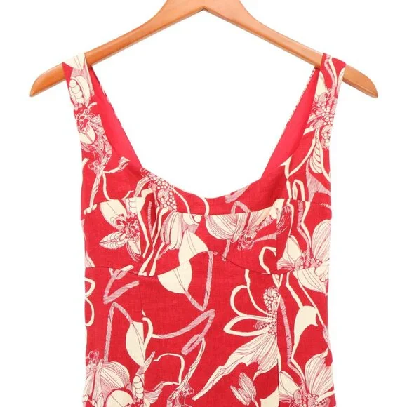 Reformation Thea Linen Dress in Las Dalias Floral Red Cream Dress 4 - Picture 5 of 8